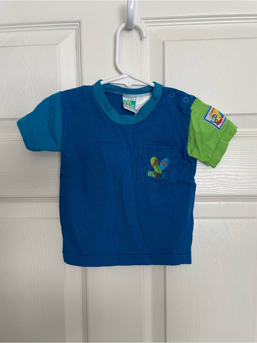 McBaby Kids Newborn-0-3 Months Blue & Green Short Sleeve Tee with Embroidery